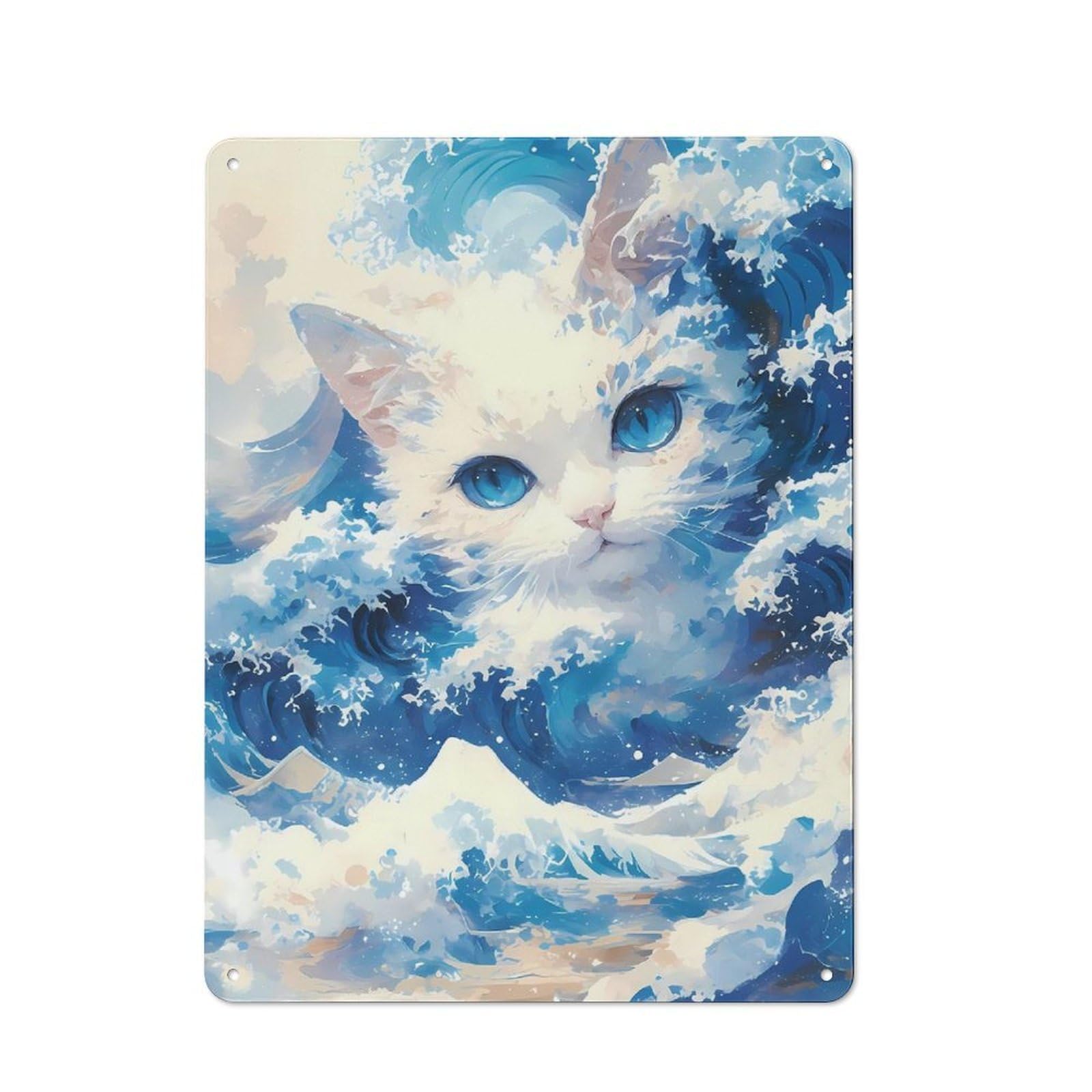 Nostalgic Blue Wave Cat Decorative Tin Sign 40x30cm, Vintage Wall Decor for Lounge, Study, Pub Or Wall Gallery