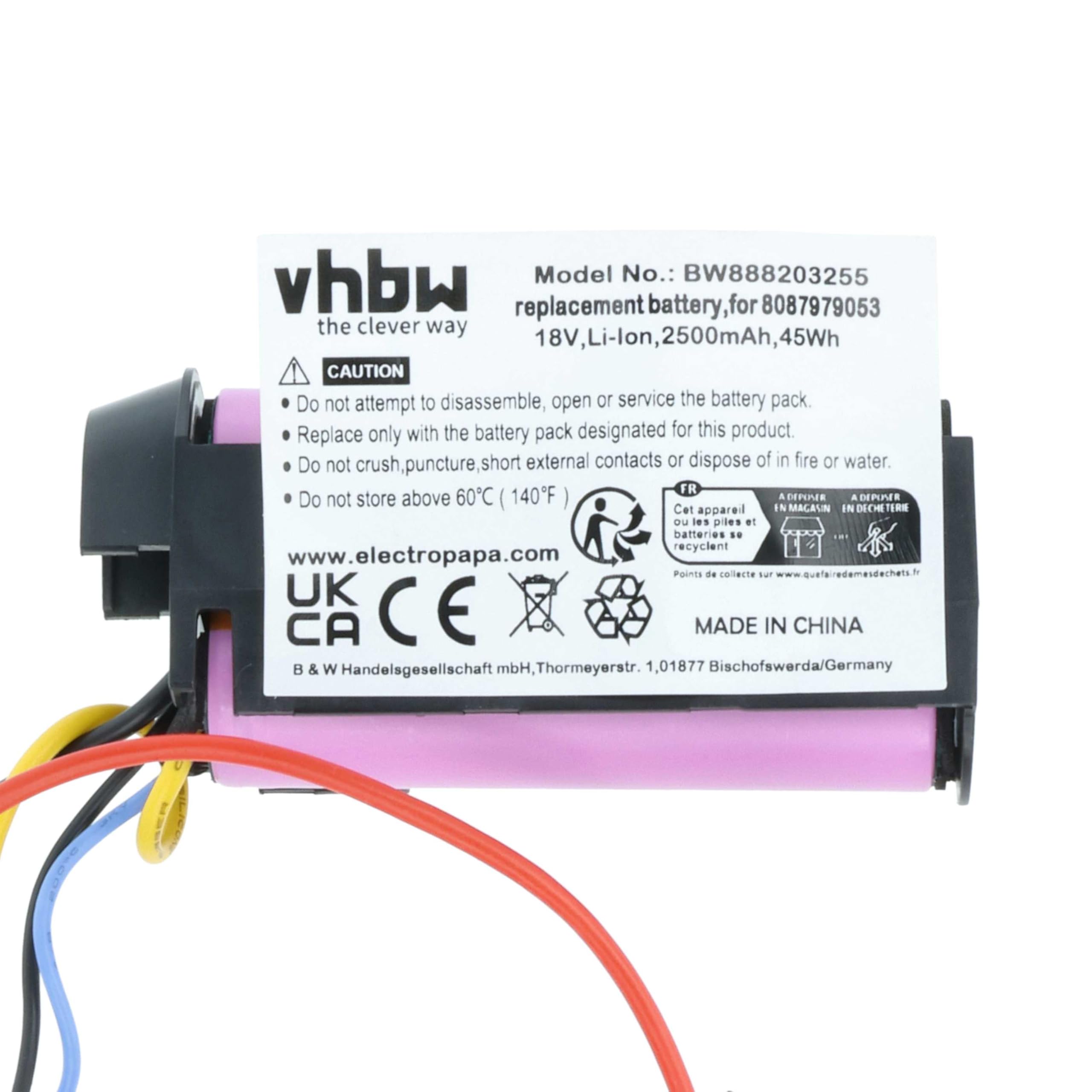 vhbw Akumulator kompatybilny z AEG CX735 | CX7-2-B360 FLOOR ST 900940738 00, CX7-2 FLEX 90027758900 odkurzacz (2500 mAh, 18 V, litowo-jonowy)
