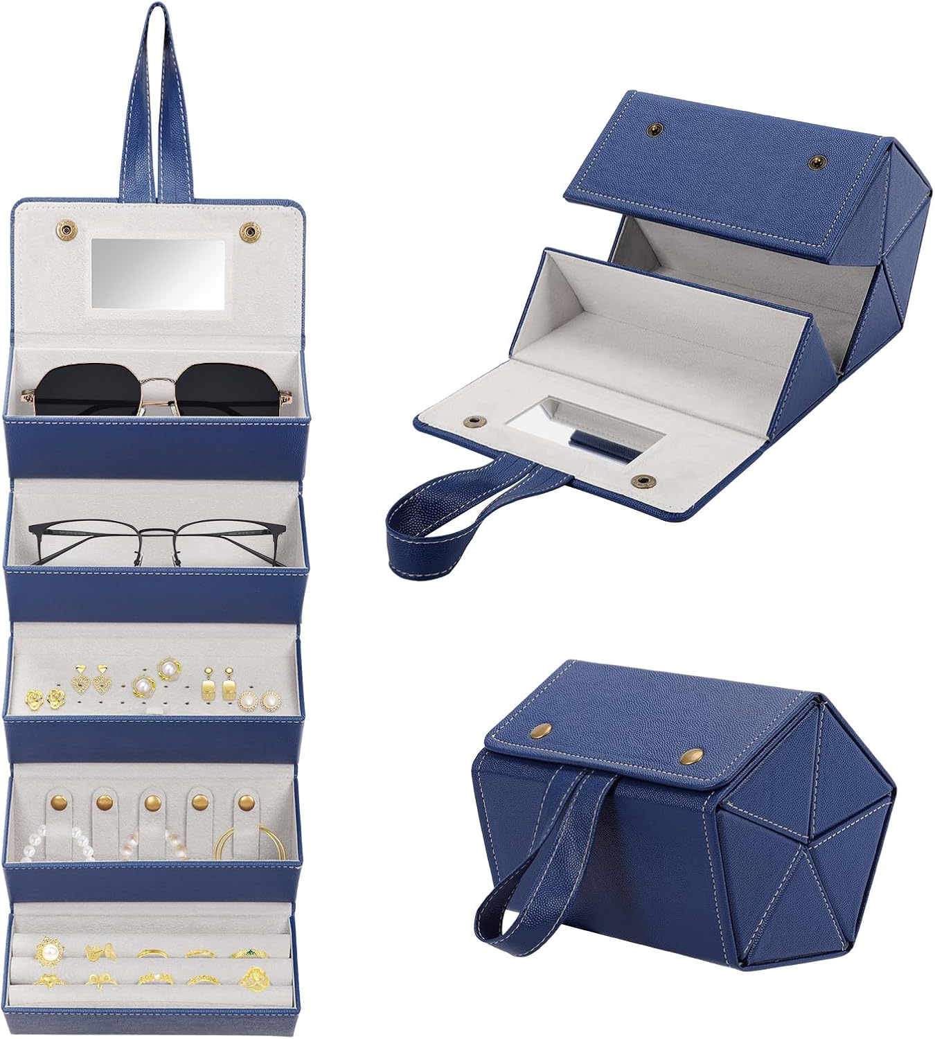 Sunglasses Case, 5 Slots Travel Glasses Case, Multiple Pairs Eyeglasses Jewelry Storage Box, Travel Jewelry Cases for Women (Blue)