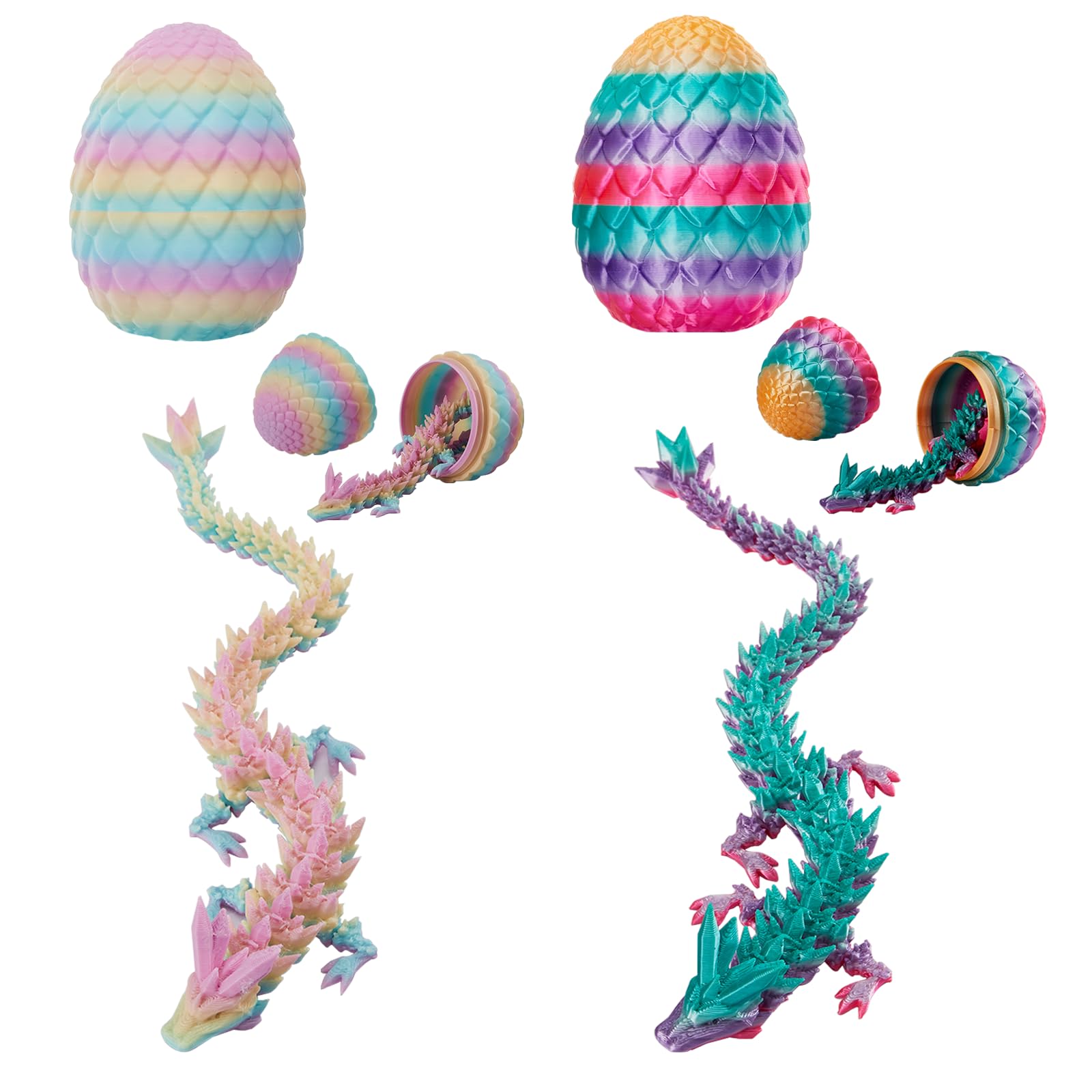 Yizerel 2 Pack 3D Printed Dragon Easter Egg with Dragon Inside, Prefilled Easter Egg Fillers Articulated Fidget Toy