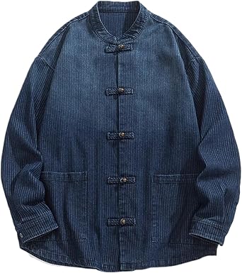 Mens Japanese-Style Oversized Washed Denim Jacket,Chinese Style Jacket