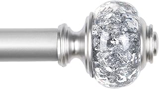 Curtain Rod 32 to 58 Inches (2.6-4.8ft), USFOOK 7/8 inch Telescoping Splicing Curtain rods for Windows 20 to 54 inches, Silver Decorative Drapery Rods for Home with Translucent Finials