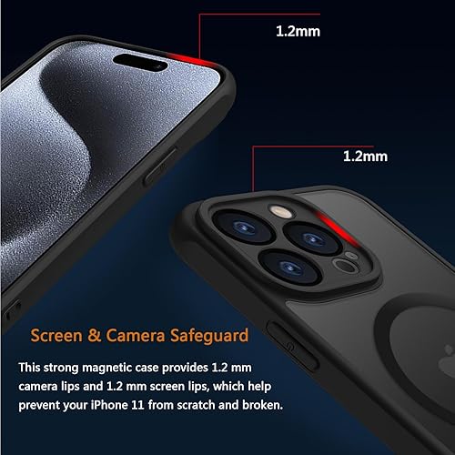 Miniatura 5 de GROZHJAL Funda magnética para iPhone 15 Pro, compatible con MagSafe, borde de silicona delgada translúcida mate, protección contra caídas de grado