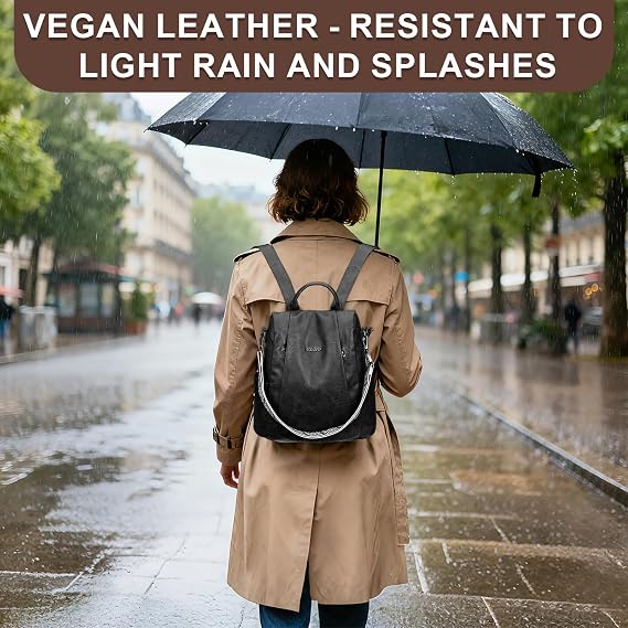 Eshow Womens Backpack Anti Theft Waterproof, Ladies Rucksack Vegan Leather Fashion, Daypack Convertible Small Makeup bag With RFID, Handbag Shoulder For Travel School Work Glossy Black