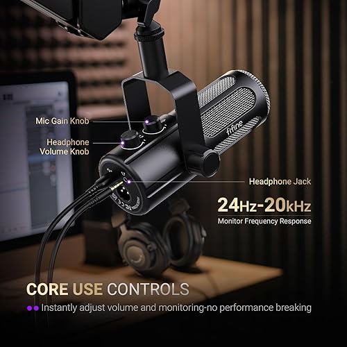 Miniatura 6 de FIFINE Micrófono para podcast, micrófono dinámico vocal USBXLR para grabación, transmisión, transmisión, micrófono de PC de estudio con ajuste de