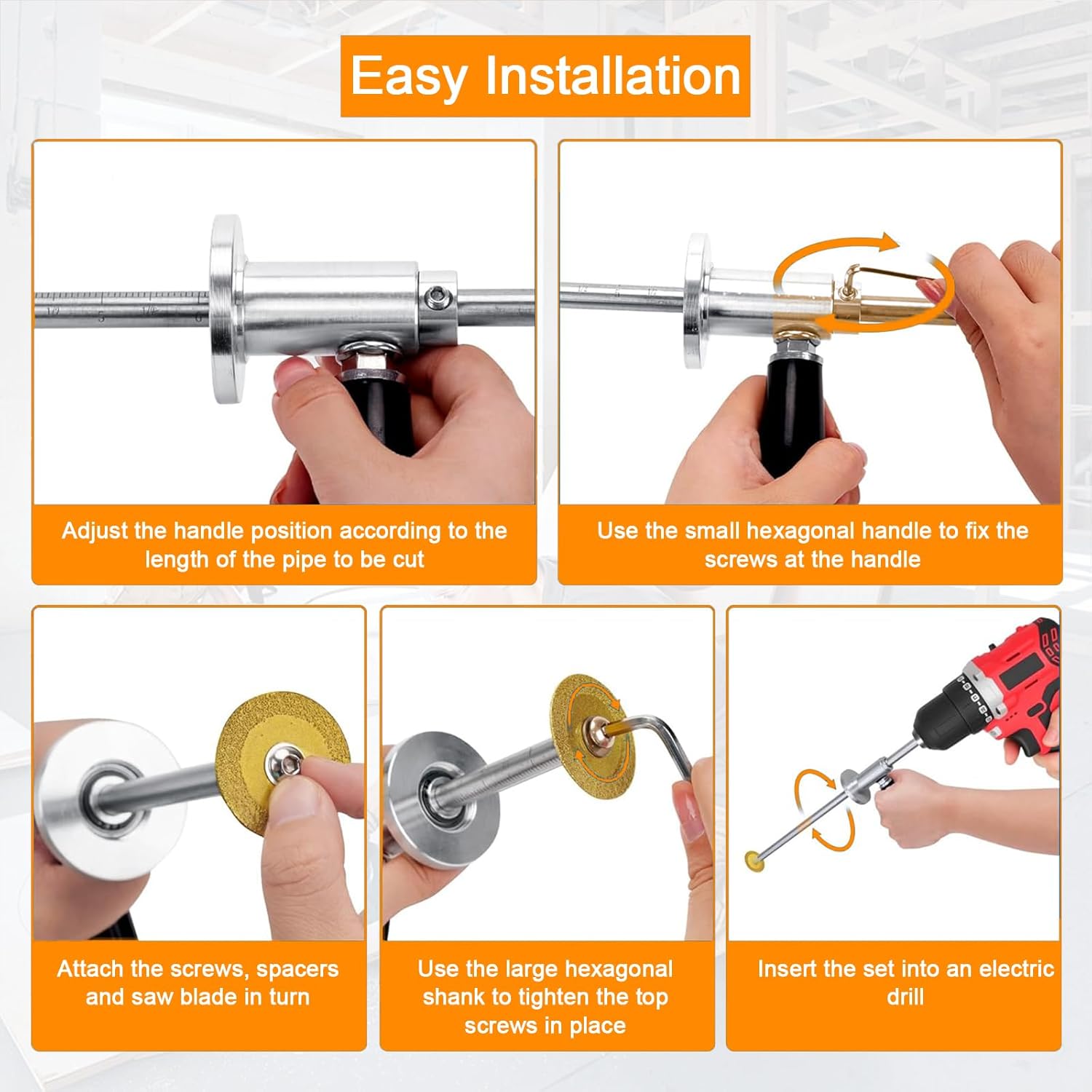 Inside Pipe Cutter for PVC Pipe Tool with Handle and 2 Diamond Grit Cutting Wheel,Fit for 1-1/2"- 8" PVC Pipe,7 Inch Adjustable Cutting Depth,1/4 in Hex Shank,for Impact Drivers and Drills