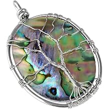 Nupuyai Copper Wrapped Pendant Necklace for Women Men, Oval Abalone Shell Stone Wire Wrapped Healing Crystal Jewelry