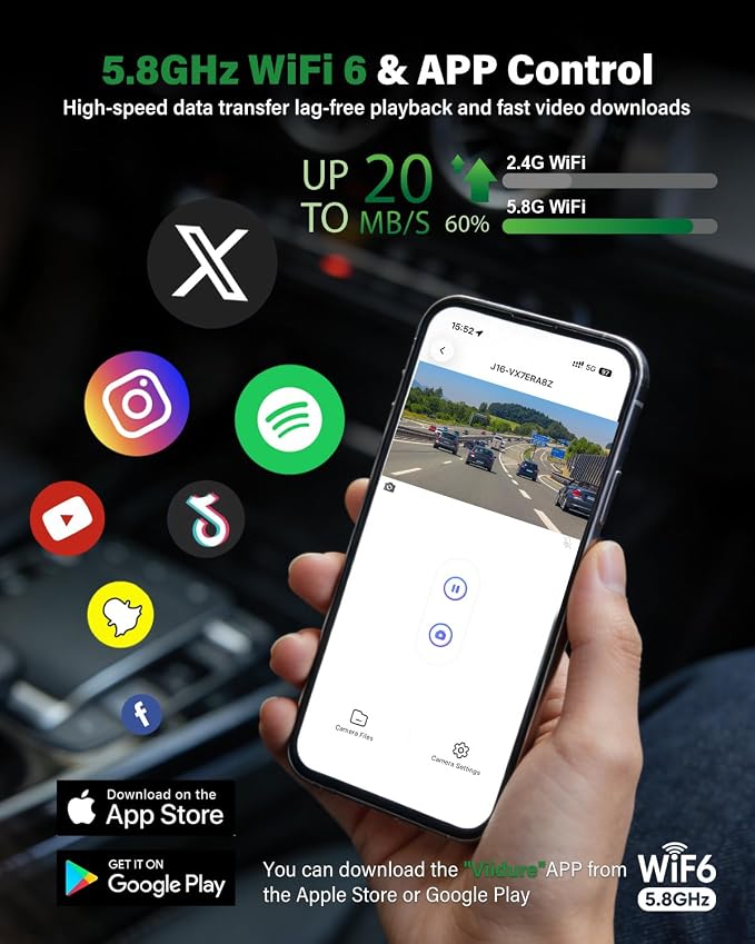 Cámara para carro 3 canales 4K UHD con WiFi 6 y visión nocturna miniatura 3