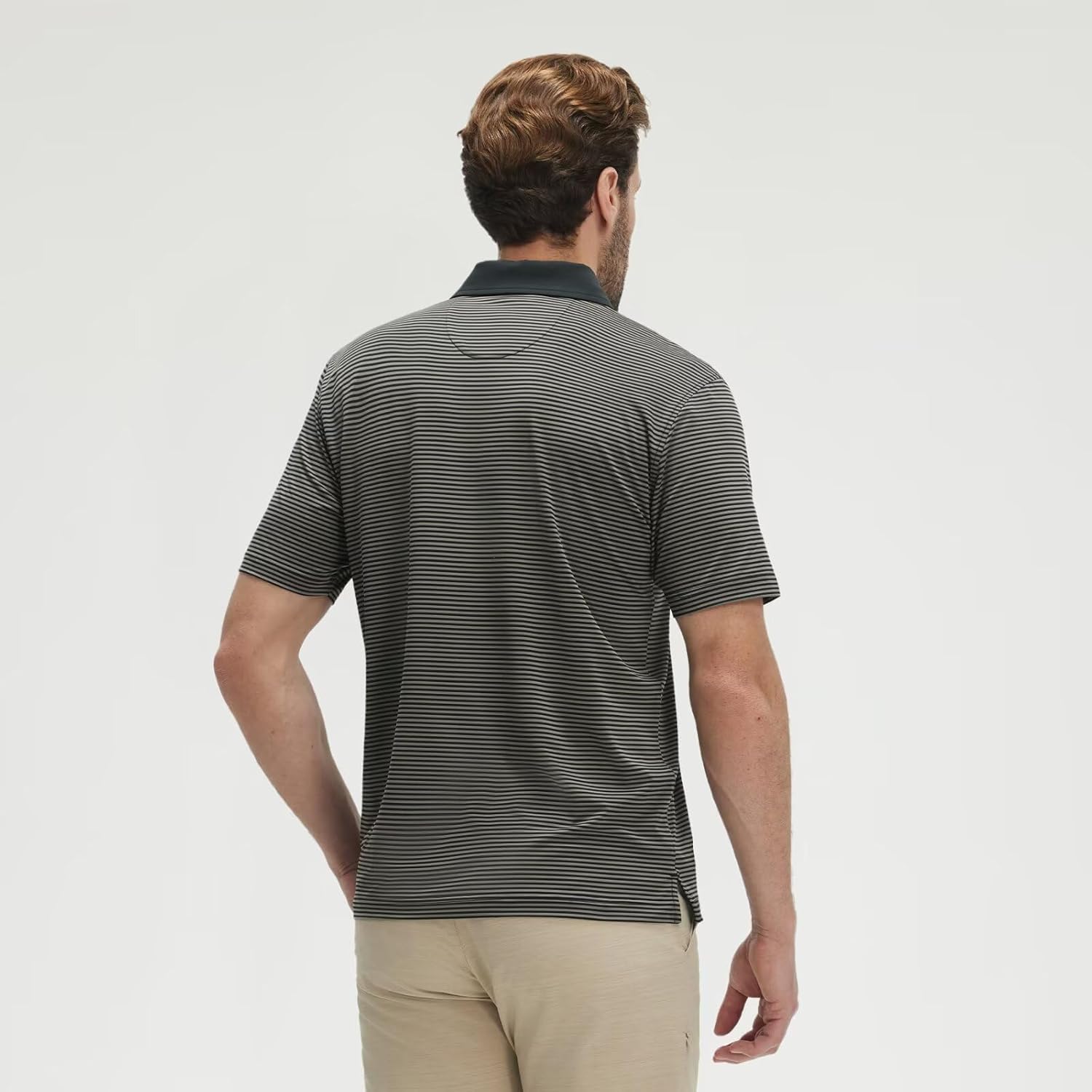 M MAELREG Polo Shirts for Men Dry Fit Moisture Wicking Performance Golf Sport Short Sleeve Striped Mens Golf Shirt