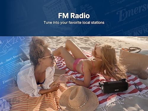 Miniatura 4 de Emerson EAS-3000 Altavoz Bluetooth portátil con correa de transporte, batería recargable incorporada, entrada AUX de 0.138 in, carga USB y altavoces