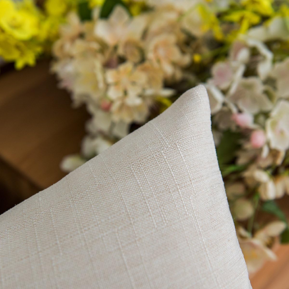 Jeanerlor Fax Linen Solid Decorative Ivory Pillow Cover/Euro Sham 26"x26"/Cushion Sham,Velvety and Durable Pillow Cases for Chair (65 x 65 cm),Light Linen,2 Packs