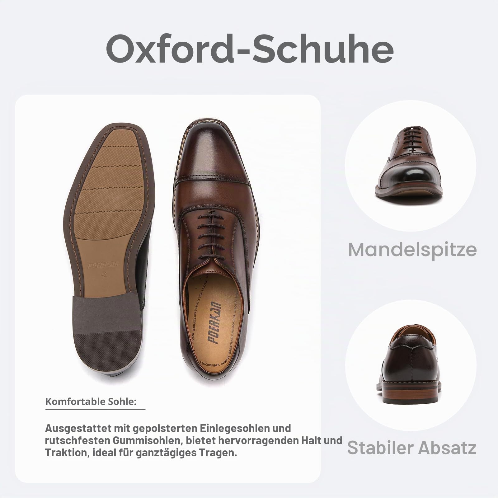 Poerkan Herren Business Schuhe, Komfortable Klassische Schnürschuhe, Hohe Qualität, Vielzweckige Elegante Schwarz, Braun