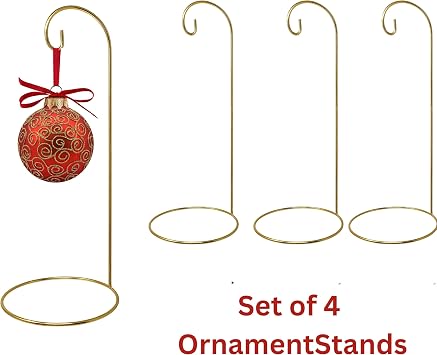 Gold Christmas Ornament Display Stands - Set of 4 - 11 Metal Ornament Holders for Large Ornaments, Glass Balls, Suncatchers, Terrariums & Holiday Decorations - Elegant Freestanding Christmas Display