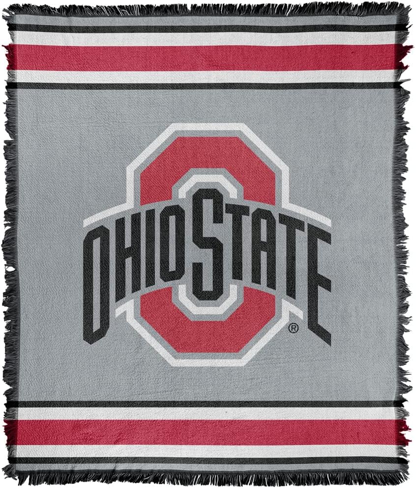 LOGOVISION The Ohio State University Blanket, 50"x60" Primary Logo Woven Tapestry Cotton Blend Fringed Throw Blanket