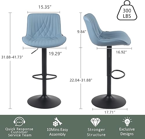 Miniatura 72 de YOUTASTE Bar Stools Set of 2, Adjustable Swivel Counter Height Barstools with Back, All Grey Faux Leather Upholstered Bar Chairs with Metal Base,