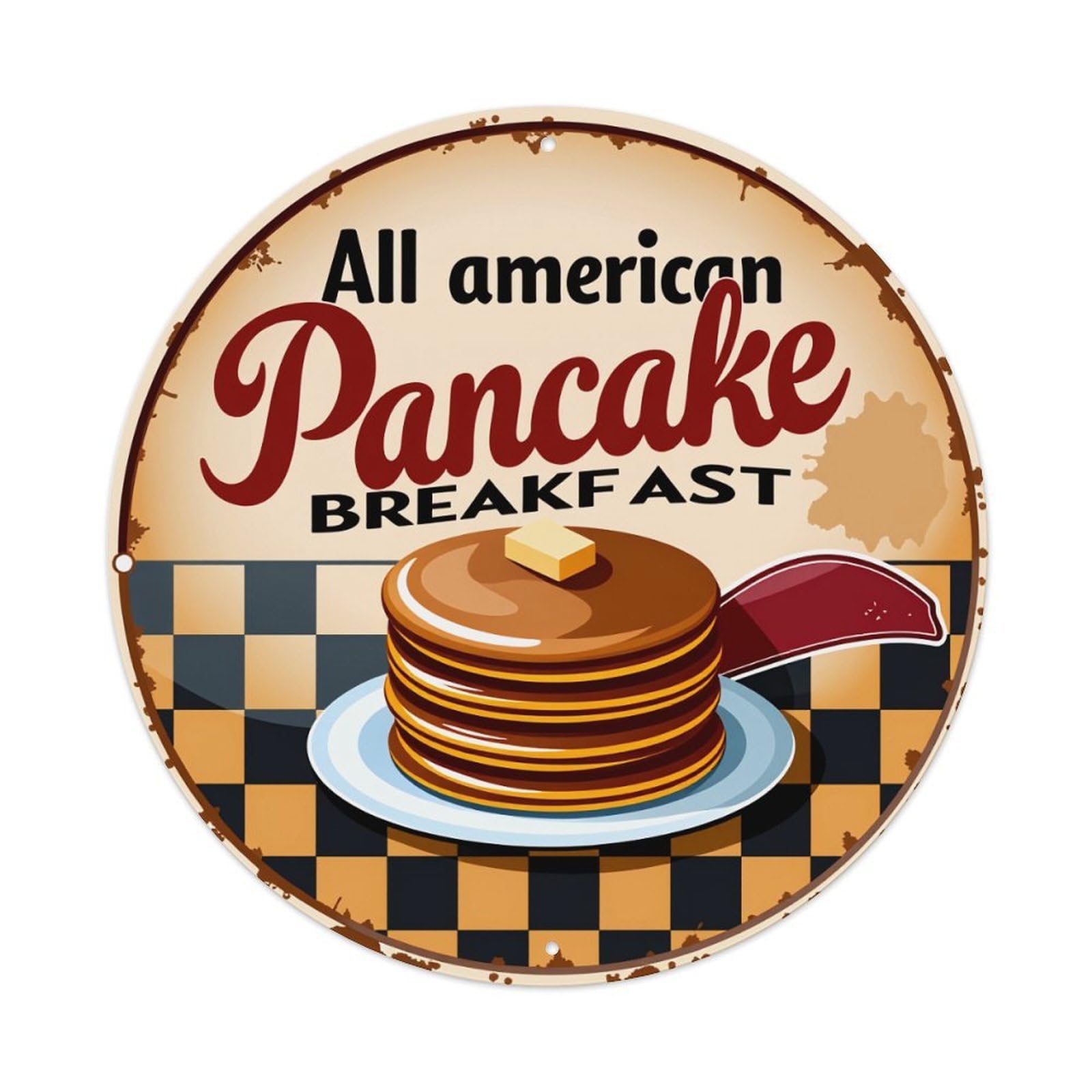 All American Pancake Breakfast Pattern Metal Tin Sign Plaque