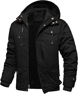 Men's Thick Winter Jackets Fleece Lined Thick Jackets Hood Work Jackets Coat Cotton Military with Cargo Pockets