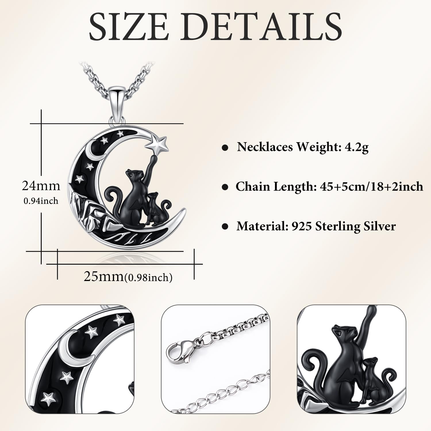 Aniu Cat Necklace for Women,Sterling Silver Cats Gifts Jewelry for Cat Lovers, Cat Lady Jewelry Cats on the Moon Pendant Necklace