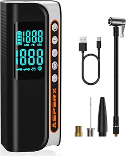 AsperX Tyre Inflator Air Compressor, 2X FASTER 160PSI Portable Cordless Electric Bike Pump Auto-Off, 7800mAh Rechargeable Car Tyre Pump with Digital Tyre Pressure Gauge for Car, Bike, Motorcycle, Ball