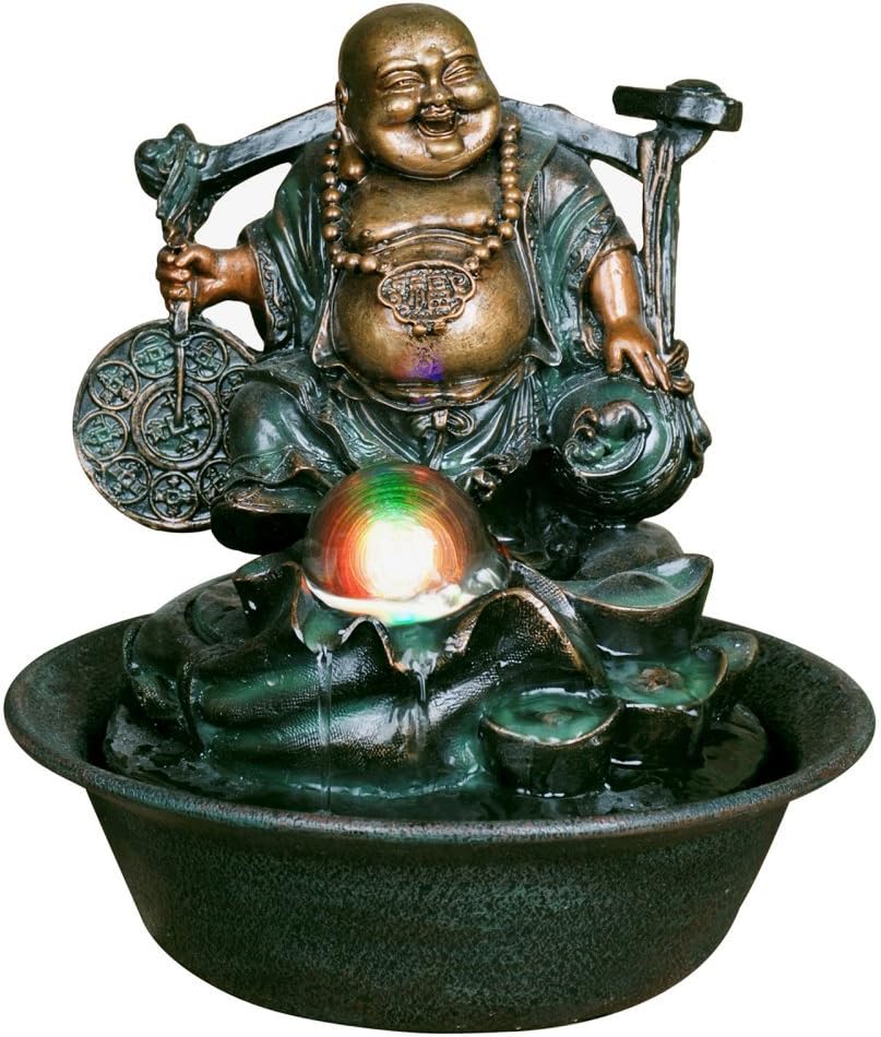 Hi-Line Gift Ltd Lucky Buddha Fountain with Spinning Ball/LED Light