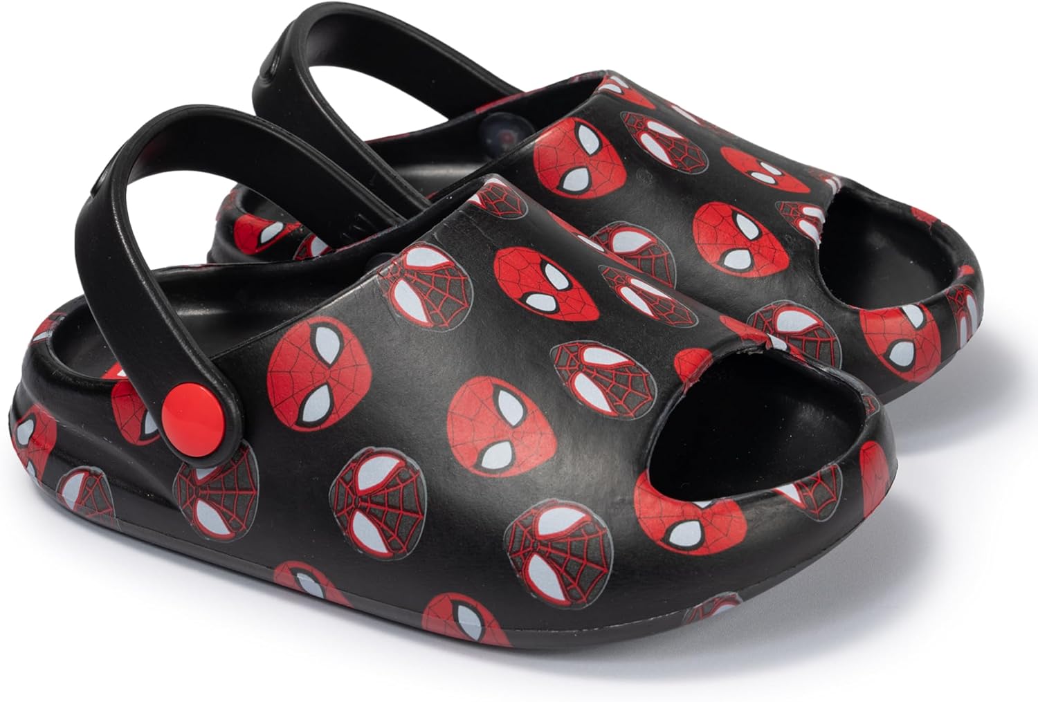 Marvel Spider-Man Toddler Boys Girls Black Red Clog Sandals - Cute Quick-Dry Pool Beach Water Shoes with Mask Print, Unisex Sizes 5/6-9/10 Summer Outdoor Footwear for Kids