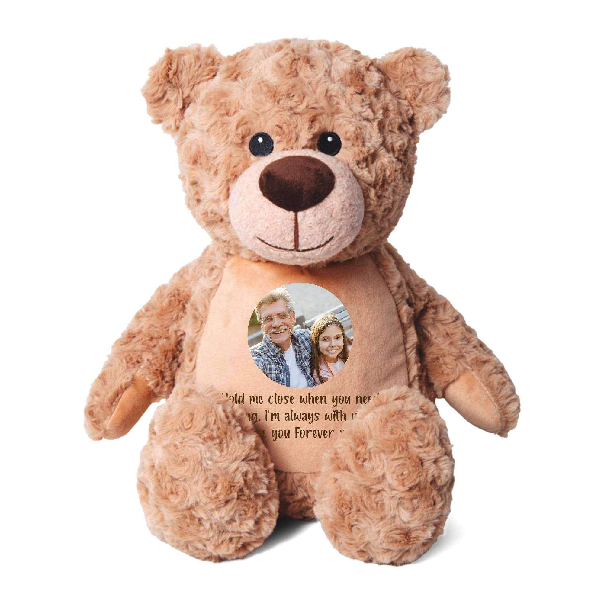 Large Personalised Photo Comfort Keepsake Teddy Bear - Light Brown | Custom Photo & Message | Sympathy Gift, Remembrance | 42cm Tall