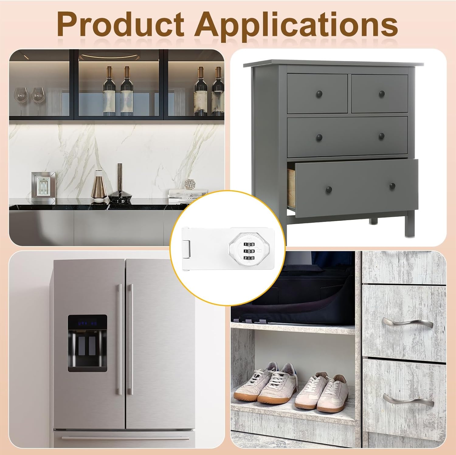 PATIKIL Password Rotary Hasp Locks (4", White) (2Pcs), Keyless 3-Digit Cabinet Locks with Combination Security Slide Latch, Suit for- Door/Closet/Barn/Bathroom/Outdoor/Garden