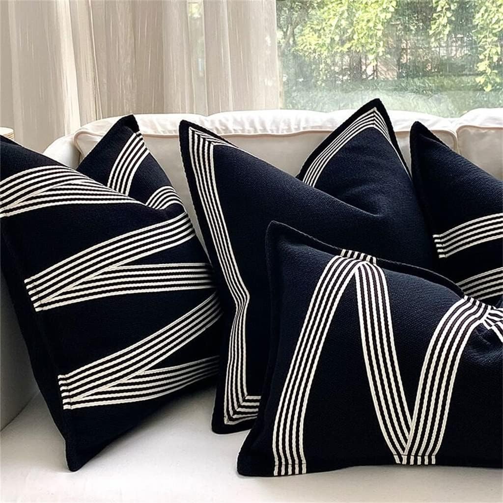 HBJWOV Cushion Cover Decorative Pillow Case Simple Luxury Geometric Blend Fabric Sofa Chair Square Bed(Black)
