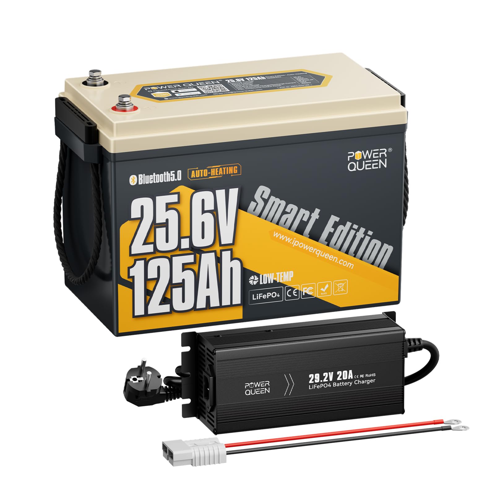 Power Queen 24V 125Ah Lithium Batterie mit 24V 20A Ladegerät Bundle