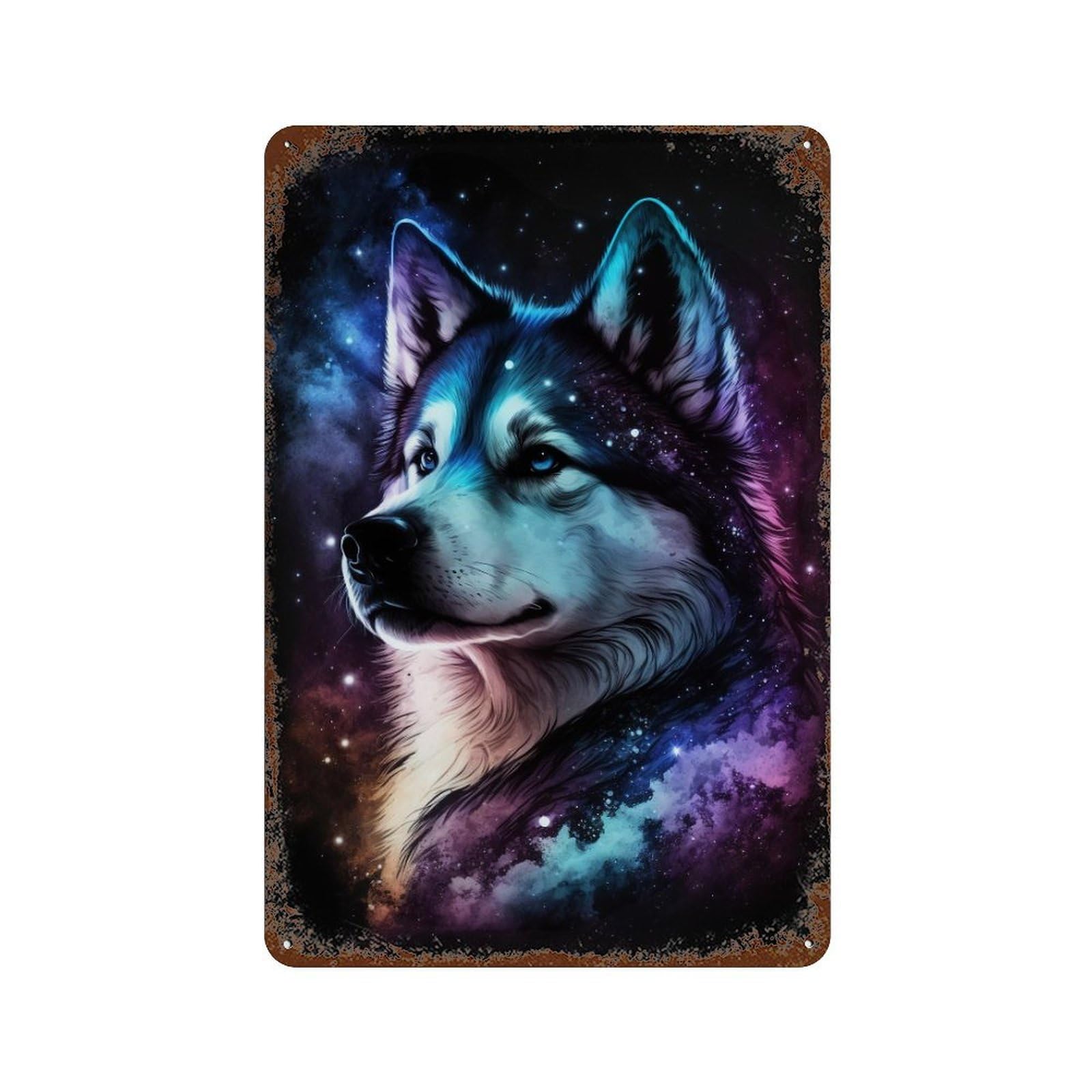 Galactic Wolf Portrait -8 Retro Metal Sign 11.8"x7.9", Vintage Wall Decor for Bistro, Counter And Cafe Decor