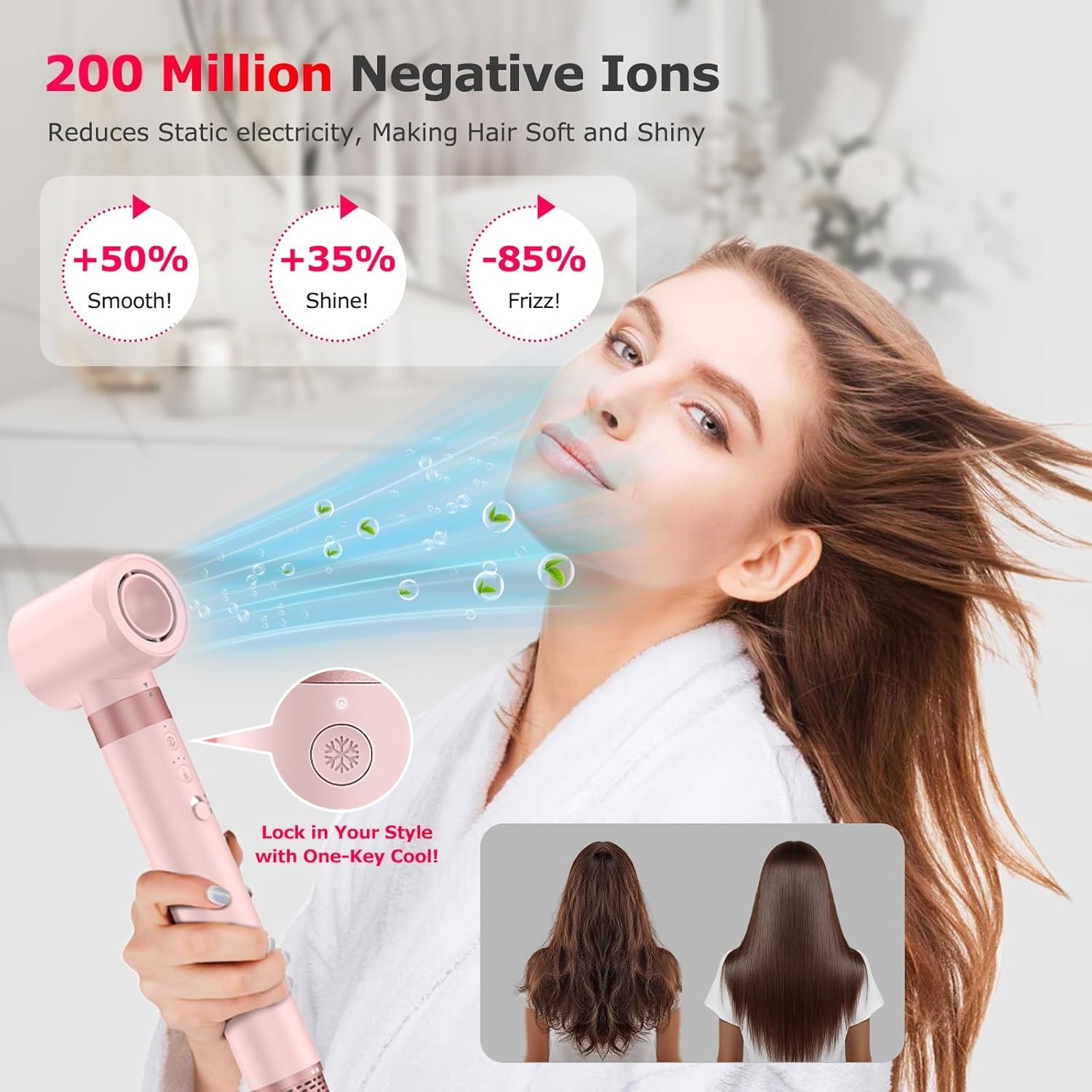 MESCOMB 6 en 1 Air Styler, Cepillo Secador de Pelo par Difusor par Secado Rápido, Sin Daños por Calor, Sin Frizz Cuidado iónico par Volumisation, Con bolsa de viaje, Dar Regalos