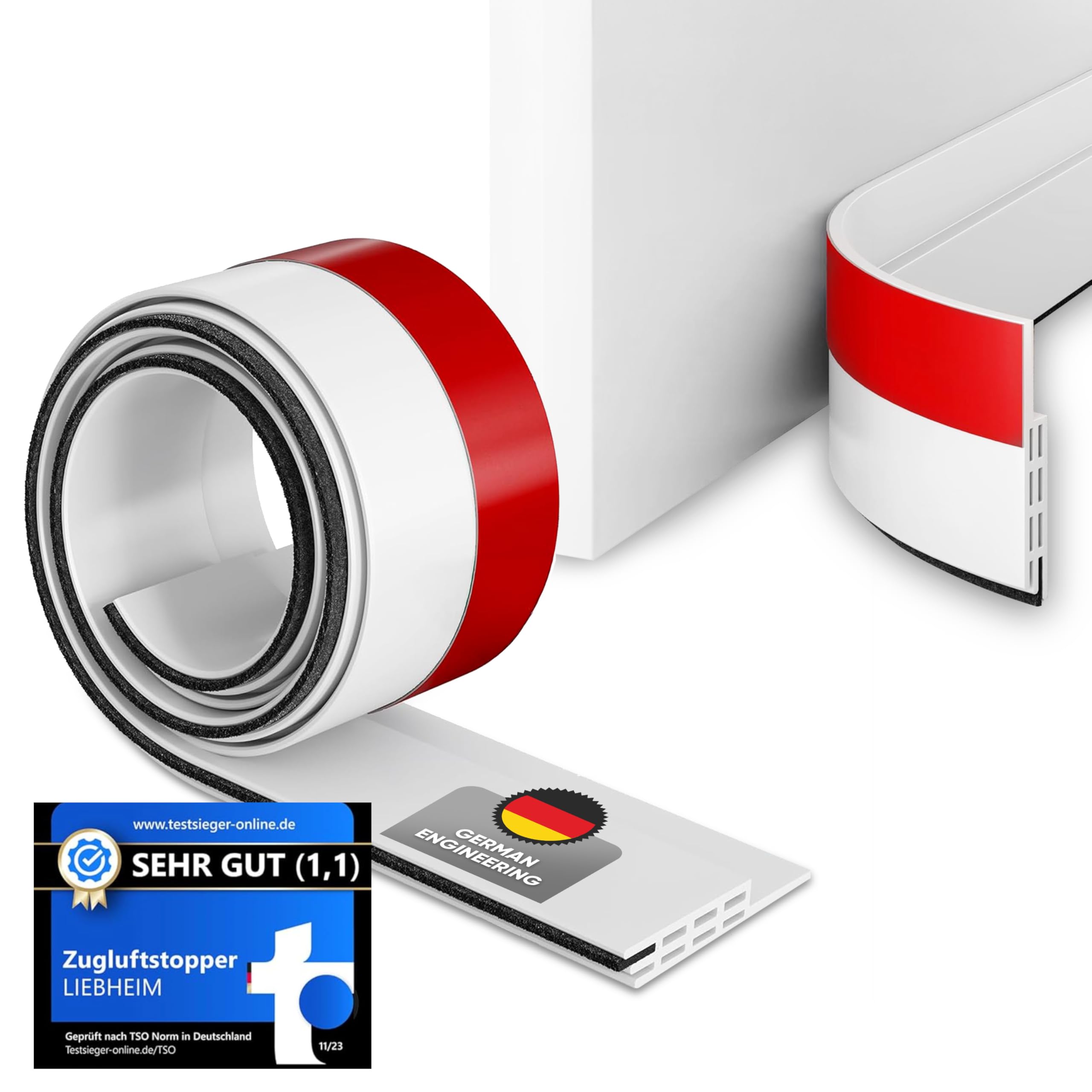 LIEBHEIM Türdichtung Unten - Doppelpack weiß - Premium Zugluftstopper für Türen - Bürstendichtung - Tür Dichtung - Zugluftstopper Tür - Türdichtung Selbstklebend - mit Filzgleiter 100cm/90cm