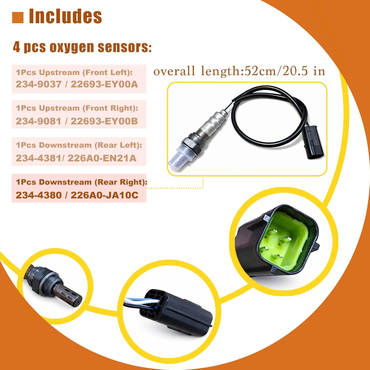 Oxygen Sensor Up & Downstream Compatible with Nissan Murano 2009 2010 3.5L V6 FWD Bank 1 and 2 O2 Sensor Replace# 234-9037 234-9081 234-4381 234-4380