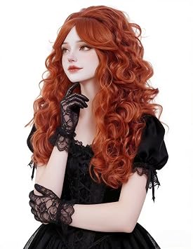 Long Ginger Wig for Women Vintage Curly 60s 70s 80s Copper Red Wig with Bangs Retro Auburn Beehive Fluffy Queen Costume Wig for Halloween,Party