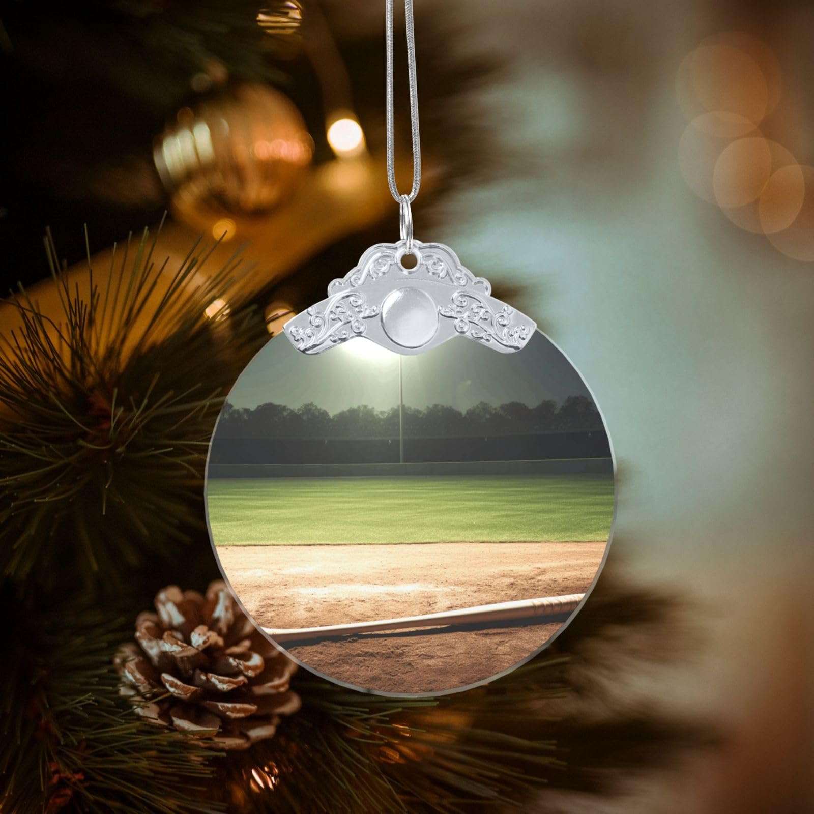 Crystal Christmas Ornaments for Christmas Tree Decoration Hanging Baseball Sports Field Ornament with Gold Ribbon Crafts Round Pendant for Keepsake Gifts Glass Xmas Decor Party Supplies