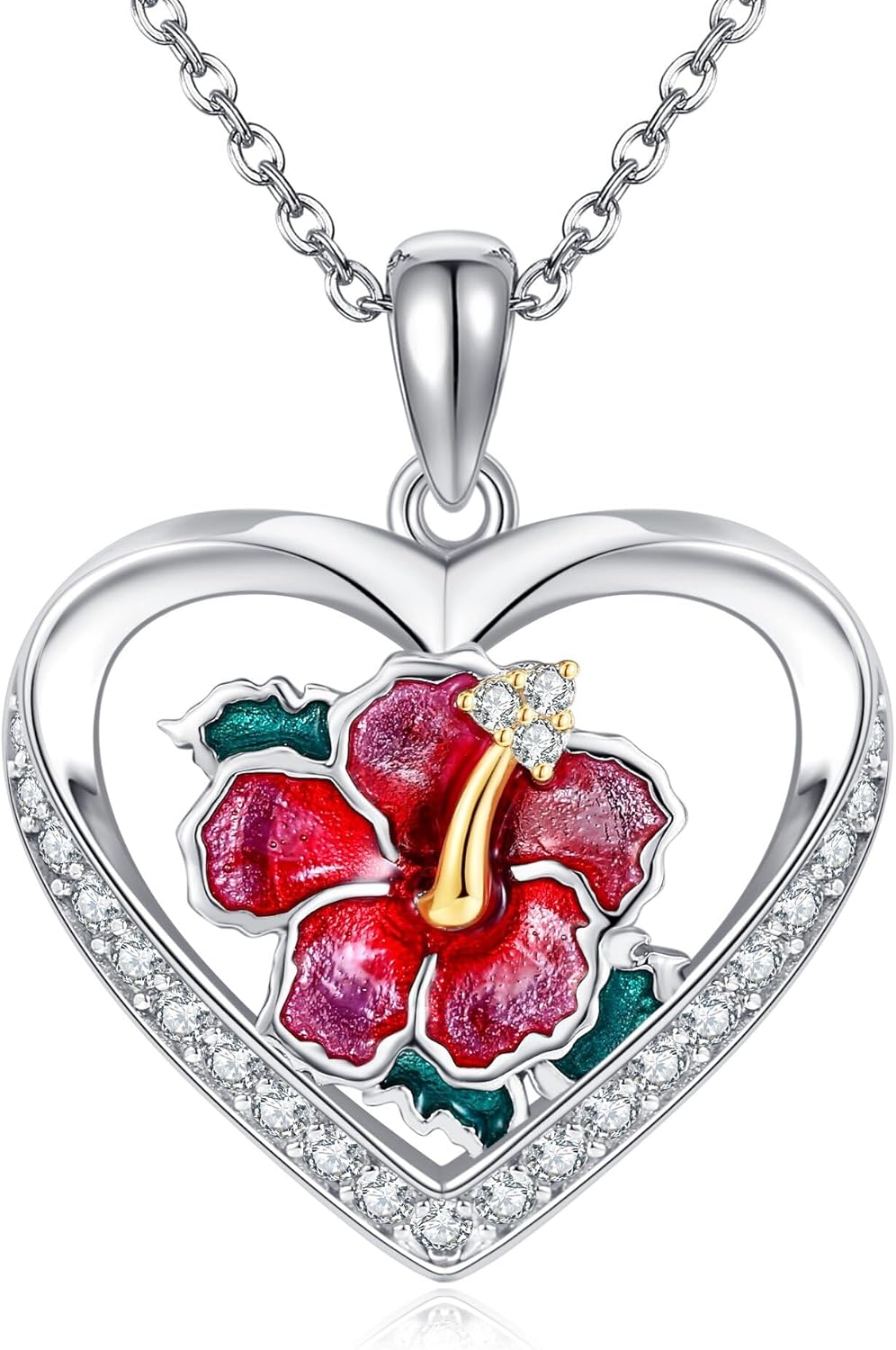 Hibiscus Necklace 18K White Gold Plated Hibiscus Flower Necklace Pendant Boho Vaction Jewelry Gifts for Women