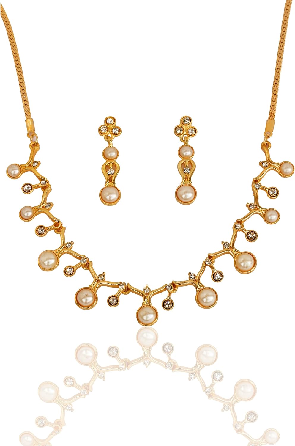 Touchstone Indian Bollywood Style Faux Pearls Designer Jewelry Necklace Set In Gold Tone For Women.