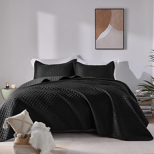 Miniatura 2 de CozyLux Juego de edredón de verano, tamaño individual, negro, 2 piezas, colcha ligera y suave, juego de ropa de cama con patrón de farol Ogee para