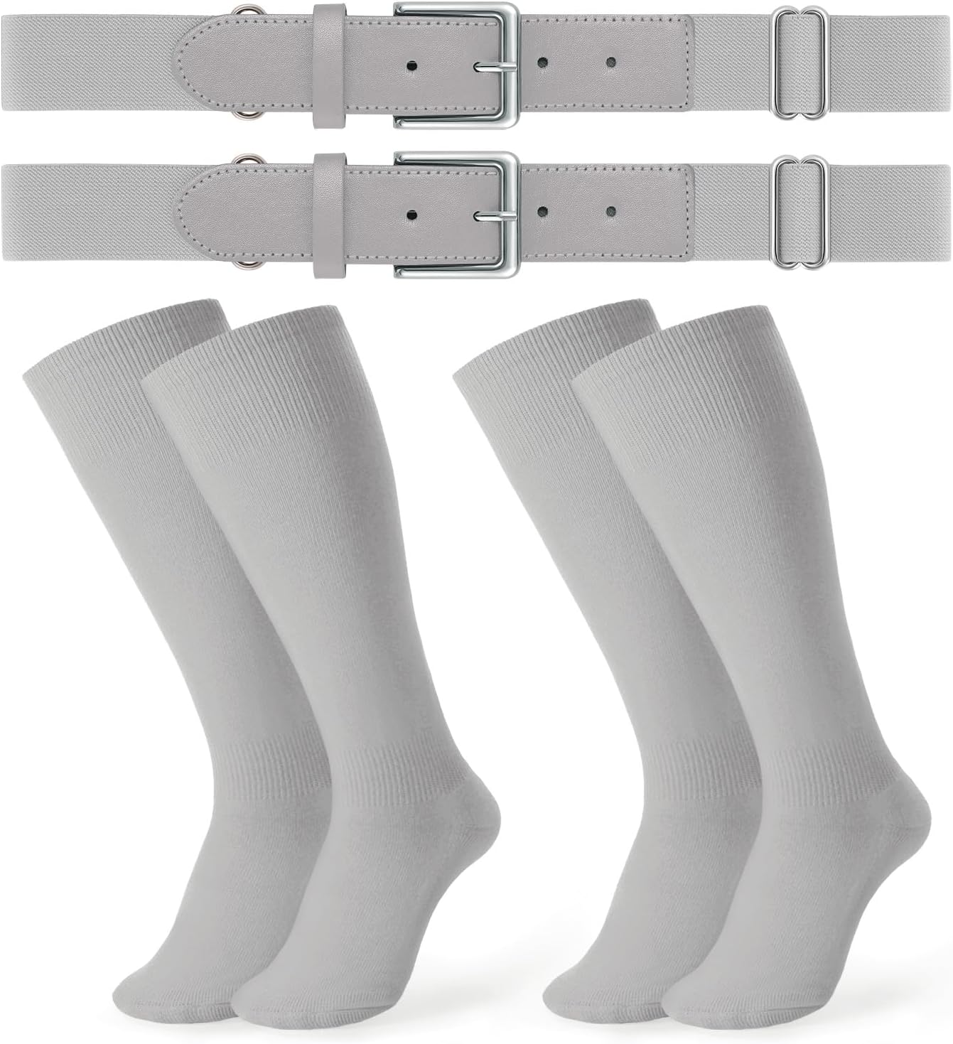 JASGOOD 2 Pack Baseball Socks and Belt Combo Set Softball Socks and Belts Elastic Waist Belt for Youth and Adult Boys