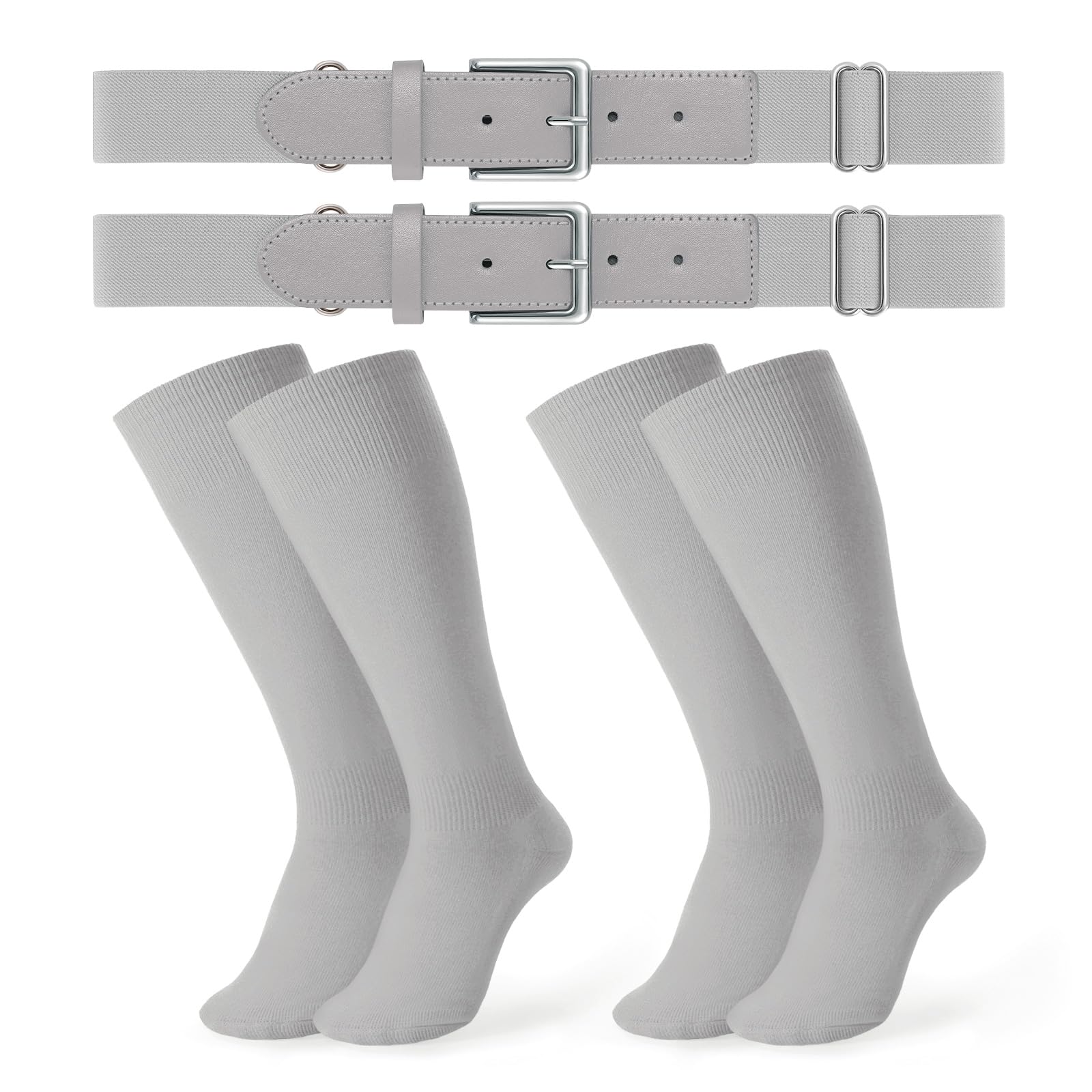 JASGOOD 2 Pack Baseball Socks and Belt Combo Set Softball Socks and Belts Elastic Waist Belt for Youth and Adult Boys