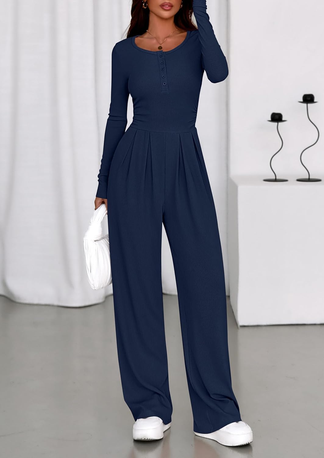 PRETTYGARDEN Jumpsuits for Women Dressy Casual 2026 Fall One Piece Outfits Long Sleeve Wide Leg Pants Romper Fashion Clothing - Image 3