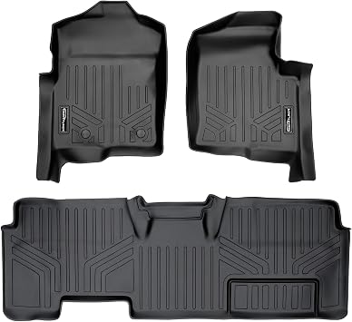 MAXLINER Floor Mats 2 Row Liner Set Black for 2011-2014 Ford F-150 SuperCab Non Flow Center Console