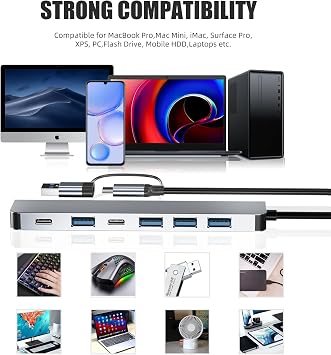 BERLAT 7-in-1 USB C Hub Aluminum USB 3.0 for MacBook PC iPad