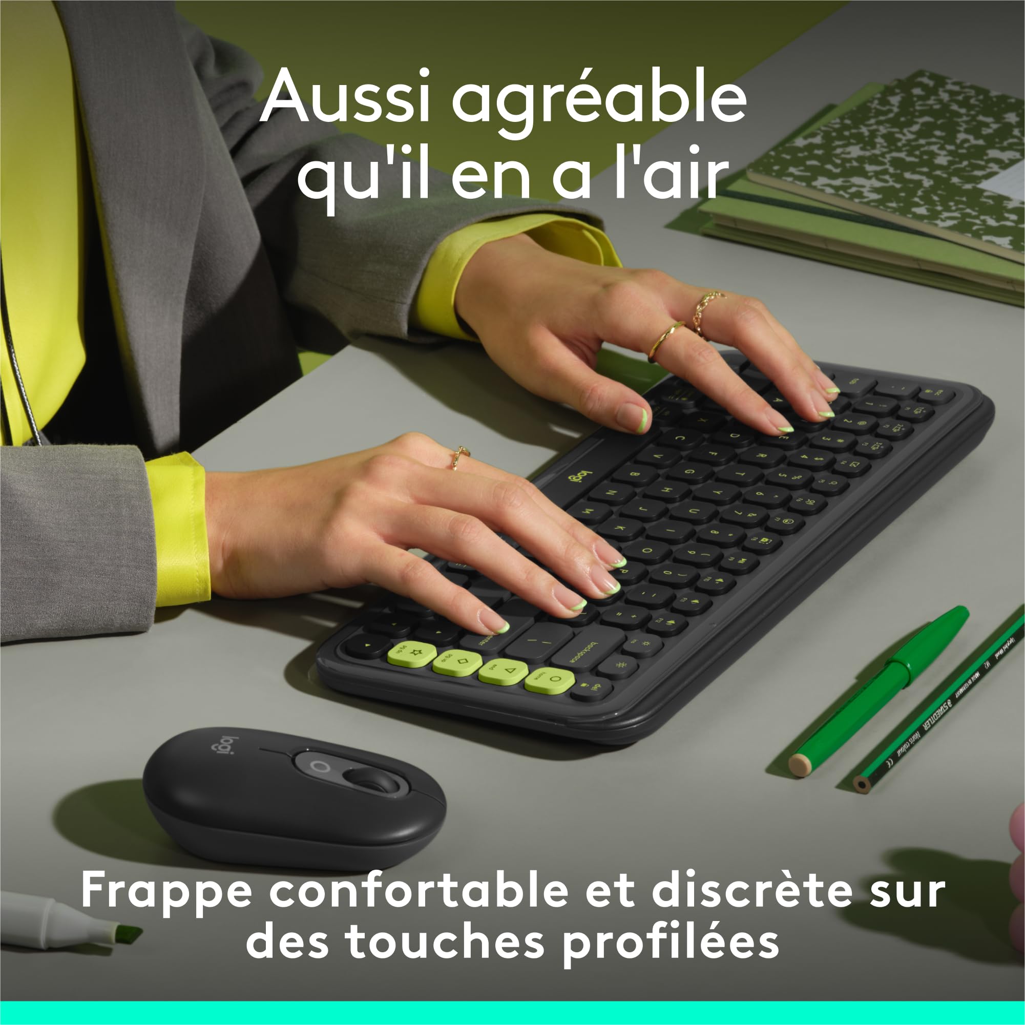 Logitech POP Icon Keys Wireless Bluetooth Keyboard, Comfortable Typing, Programmable Keys, Easy-Switch Between 3 Devices Maximum, for Laptop, Tablet, PC, French AZERTY, Graphite
