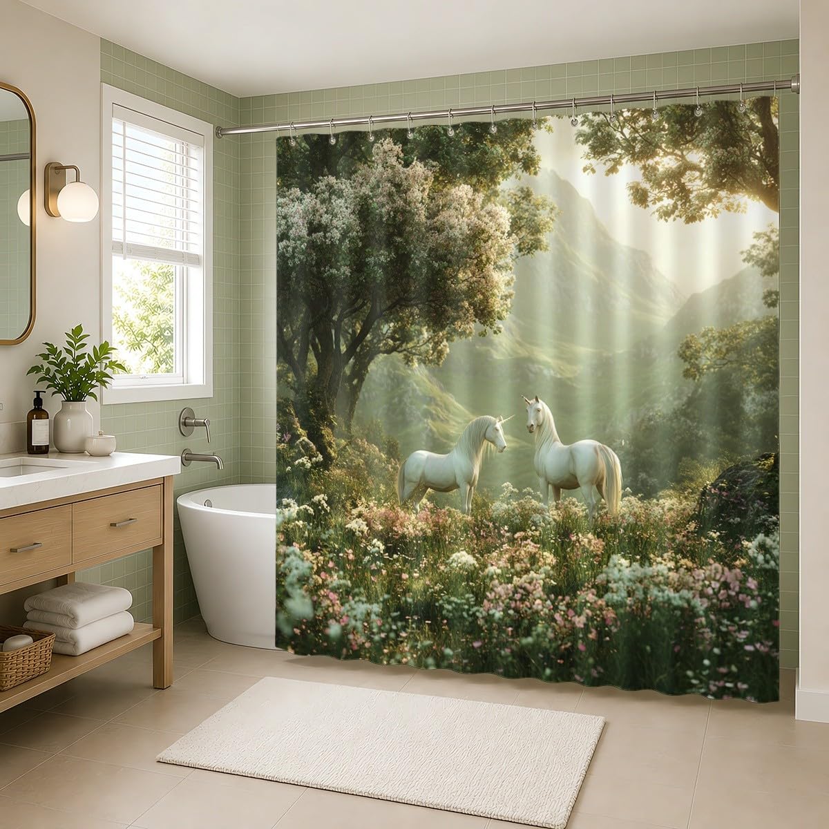 Verde Tenda per Doccia 240x200 cm Impermeabile Antimuffa Poliestere