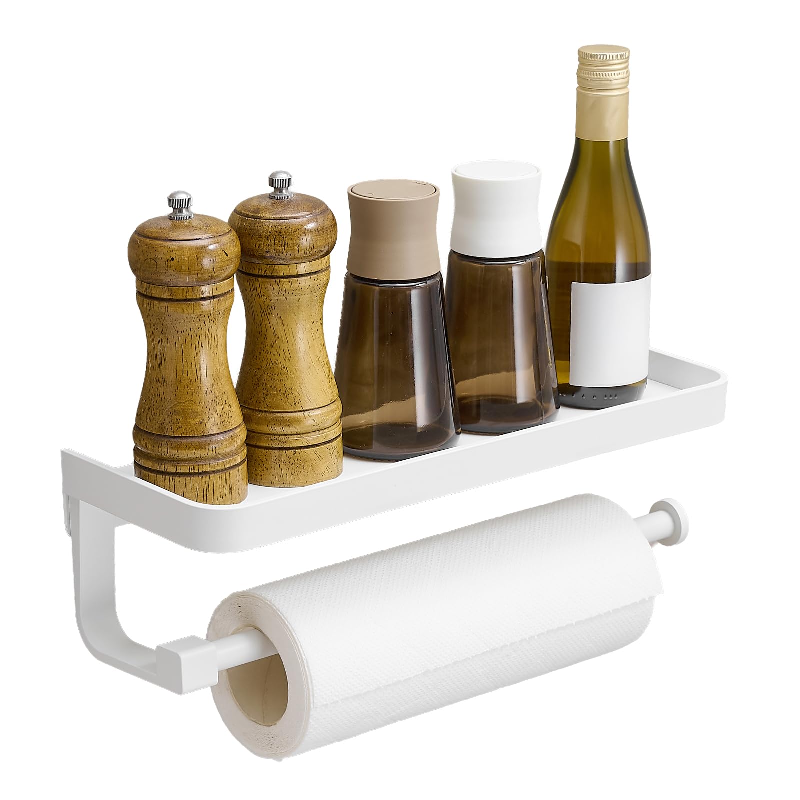 Joinhum Paper Towel Holder Wall Mount with Shelf, Bathroom/Kitchen Paper Towel Holder, Effortless One-Handed Tear, Rust-Proof Metal for Bedroom
