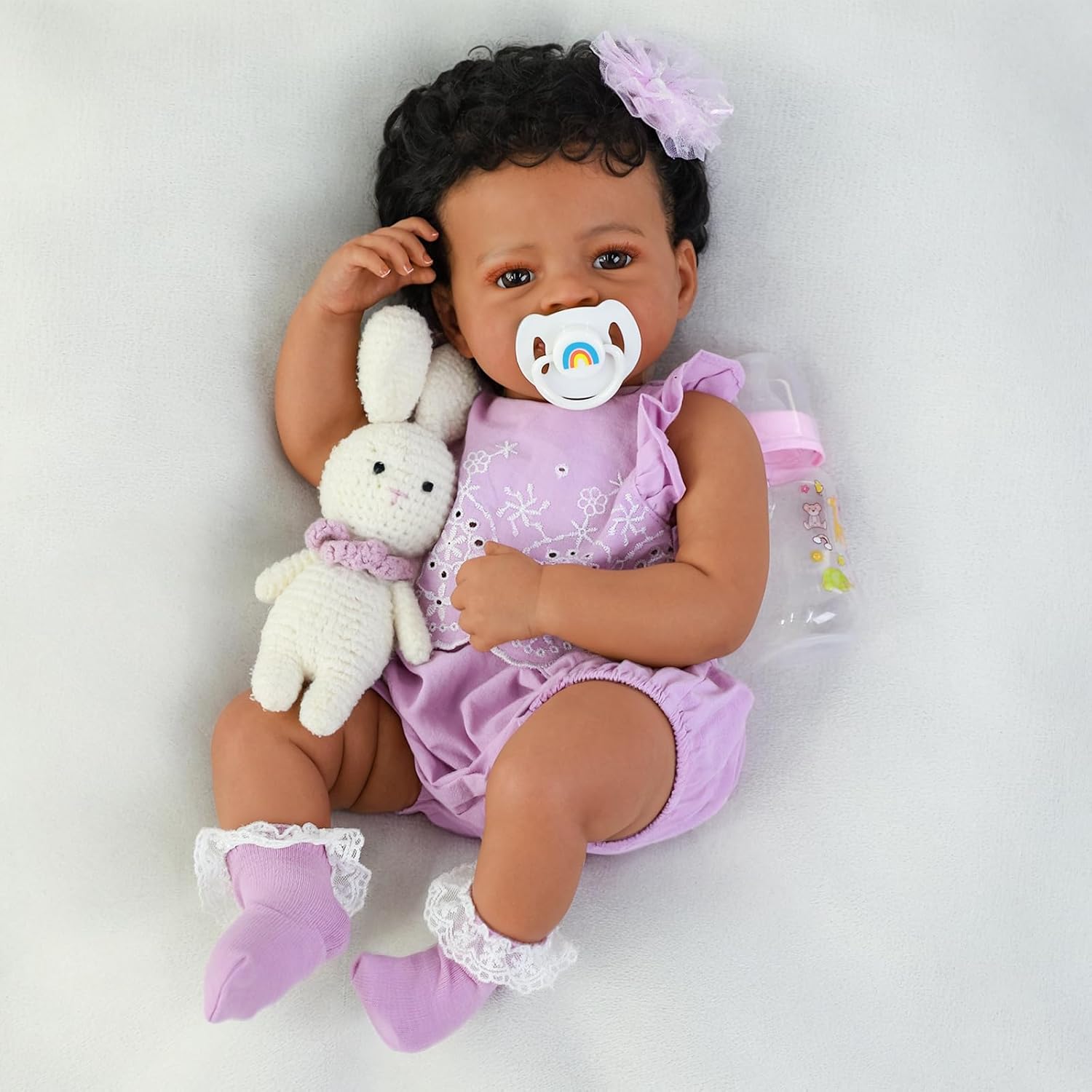 SCOM Lifelike Reborn Baby Dolls-20 Inch Realistic Newborn Baby Girl with Full Soft Vinyl Body, African American Doll Silicone Girl with Complete Accessories, Best Gift for Kids Age 3+ Pretend Play