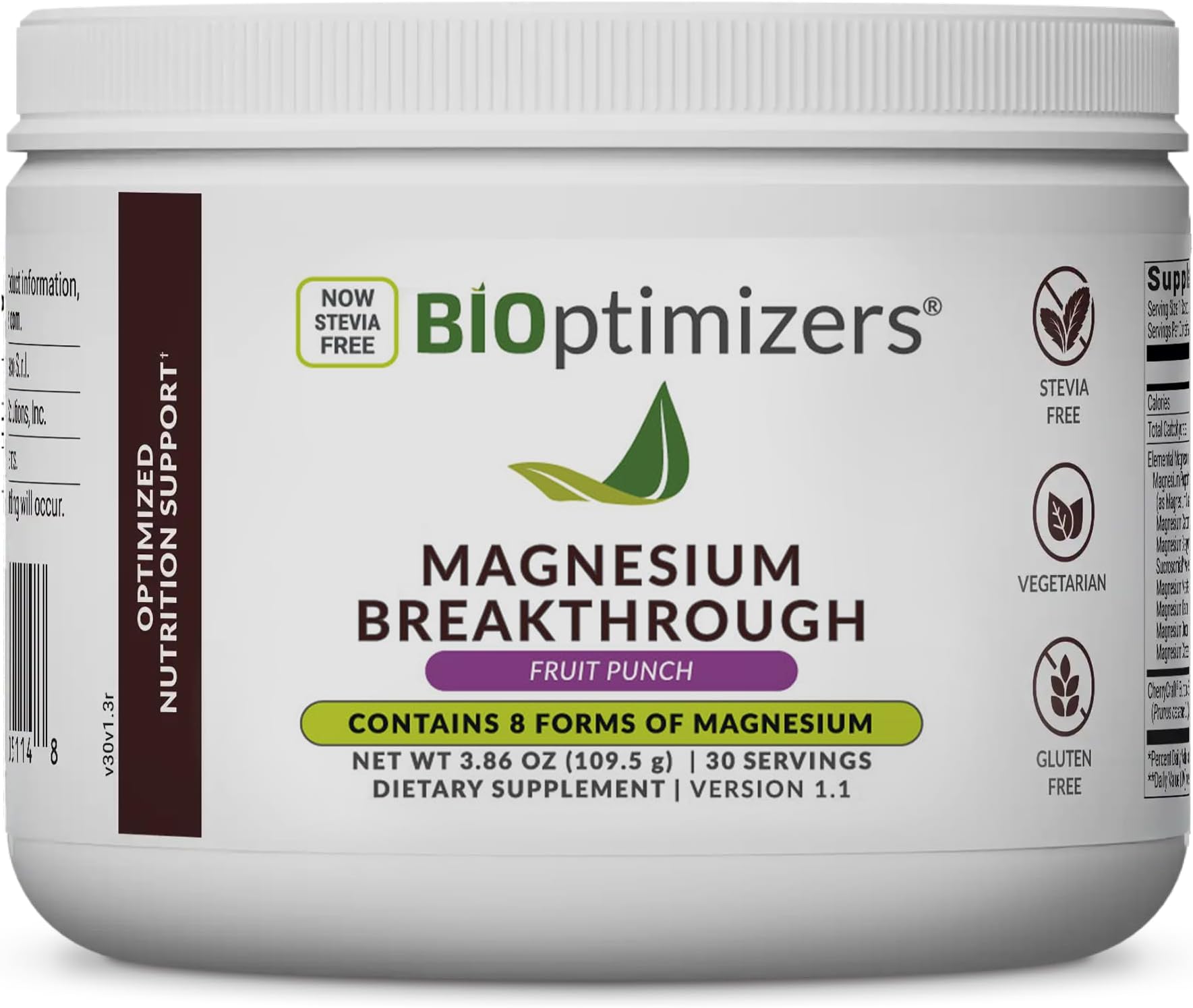 Magnesium Breakthrough Drink Fruit Punch - 8 Forms of Magnesium: Glycinate, Malate, Citrate, and More - Natural Sleep and Brain Supplement – 5.4 oz (30 Servings)