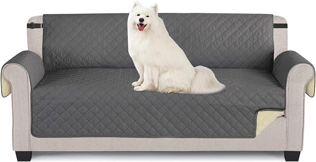TAOCOCO Sofa Covers 100% Waterproof Sofa Slipcovers 3 Seater,Non Slip Cover for Kids/Dogs/Pets,Washable Sofa Protector with Elastic Strap(Dark Grey,UPDATE of Cloth)