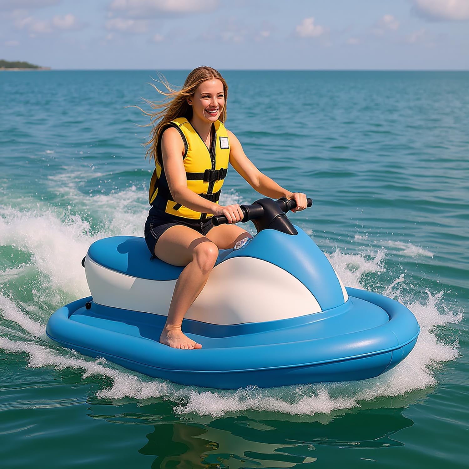 Motoscafo Elettrico Gonfiabile ad Acqua per 1-3 Persone, Jet Ski Barca Gonfiabile con propulsore subacqueo Staccabile, 10000 mAh/16000 mAh (Opzionale), capacità di 330 libbre.,500W10A